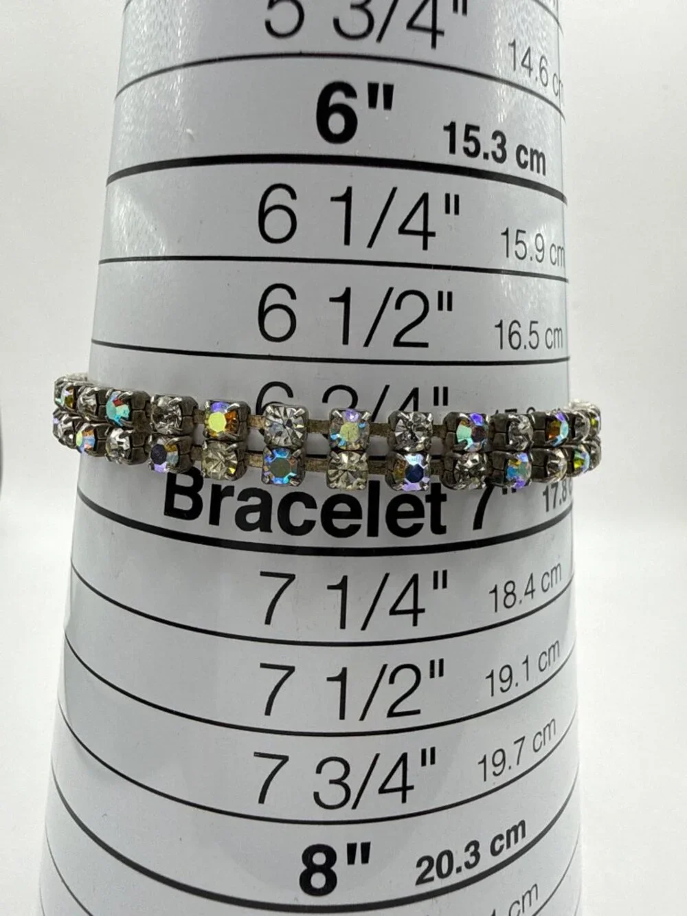 Vintage 50s Aurora Borealis Rhinestone Tennis Bracelet 2 Row Silver Tone